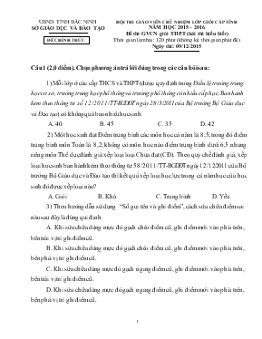 Hội thi giáo viên chủ nhiệm lớp giỏi cấp tỉnh năm học 2015  2016